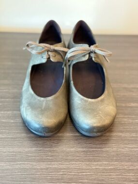 Ecco Mary Jane Shoes Womens EU 36 Gray Leather Bow Lace Cuban Heel Comfort | 6
